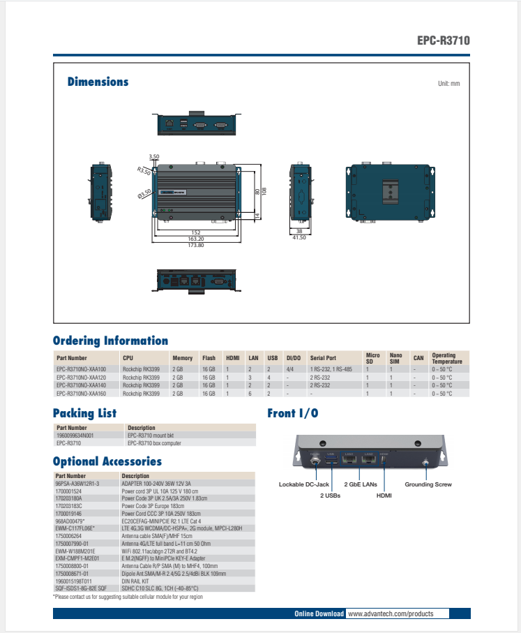 研華EPC-R3710 Rockchip RK3399 Cortex-A72 UIO40-Express Edge AI 工控整機(jī)， 4K display， 2xLan，