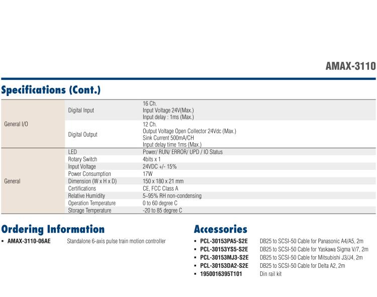 研華AMAX-3110 AMAX-3110是一個6軸脈沖序列獨立式運動控制器，一體化精巧的設計，節(jié)省空間