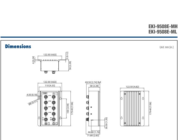 研華EKI-9508E-ML 8個(gè)百兆M12端口非網(wǎng)管EN50155交換機(jī)， 支持24/48 VDC電