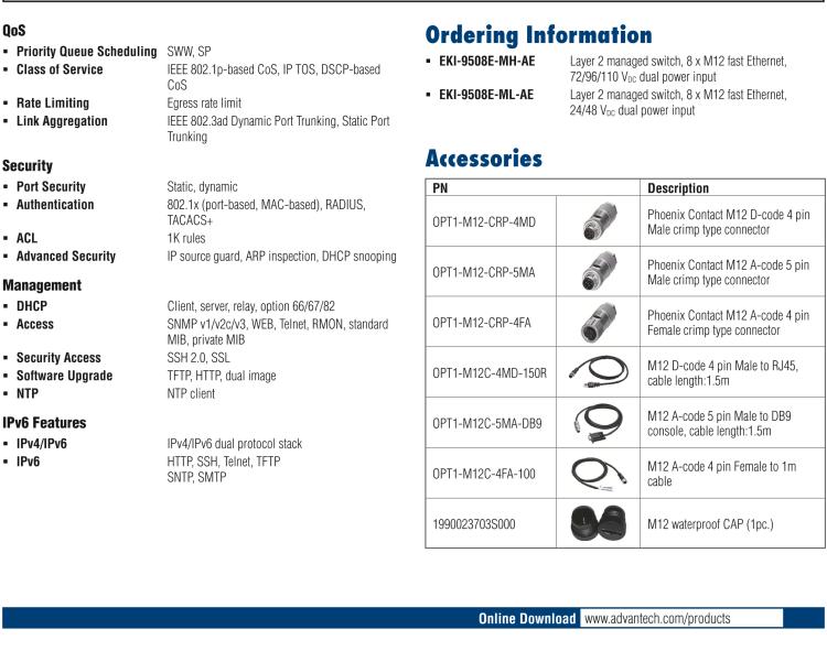 研華EKI-9508E-ML 8個(gè)百兆M12端口非網(wǎng)管EN50155交換機(jī)， 支持24/48 VDC電