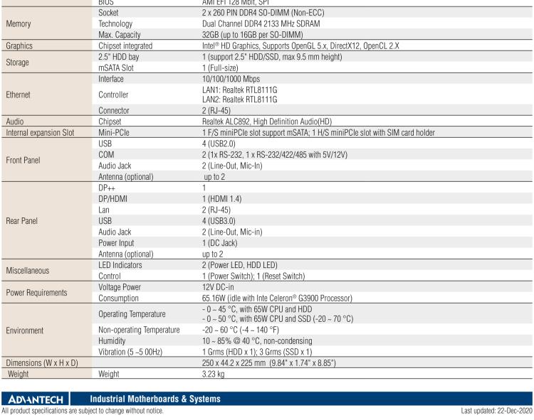 研華EPC-T2285 適配Intel? 第6/7代 Core? i 系列處理器，搭載H110芯片組。1U超薄高度，性能強(qiáng)勁。