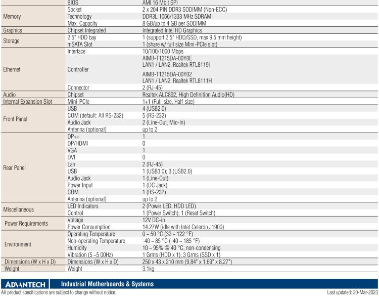 研華EPC-T1215 板載Intel? 第4代 賽揚 J1900 處理器。支持無風(fēng)扇設(shè)計，1U超薄高度，支持上架，高性價比解決方案。
