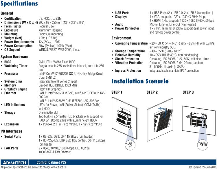 研華UNO-3483G 高效能嵌入式無風(fēng)扇工業(yè)電腦，搭配 Intel? Core? i7 處理器，2 x GbE, 2 x mPCIe, HDMI/VGA