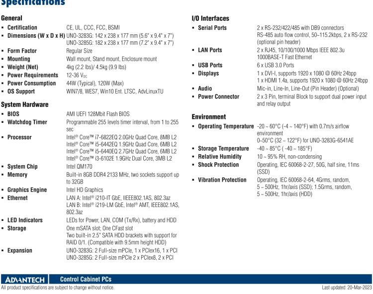 研華UNO-3285G 高效能嵌入式無風(fēng)扇工業(yè)電腦，搭配Intel? Core? i 處理器，4×PCI(e) 擴展槽, 2×GbE, 2×mPCIe, HDMI, DVI-I