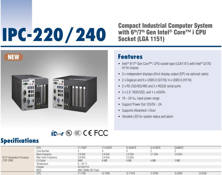 研華IPC-240 緊湊型工業(yè)電腦，帶第六/七代Intel? Core? i CPU插槽(LGA 1151)