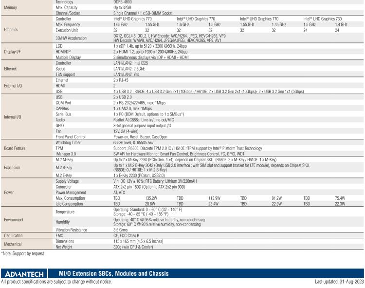 研華MIO-4370 基于第12代Intel Core處理器（Alder Lake-S系列，LGA1700 socket CPU）， 4" EPIC 單板電腦