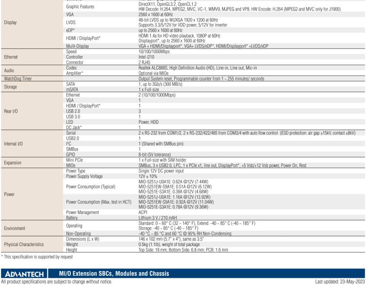 研華MIO-5251 3.5寸MIO單板電腦，采用嵌入式 Intel? Atom? E3825 &Intel? J1900處理器