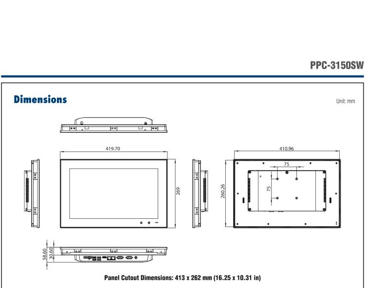 研華PPC-3150SW 15.6" 寬屏無風(fēng)扇工業(yè)平板電腦，搭載 Intel? Pentium? N4200 四核心處理器