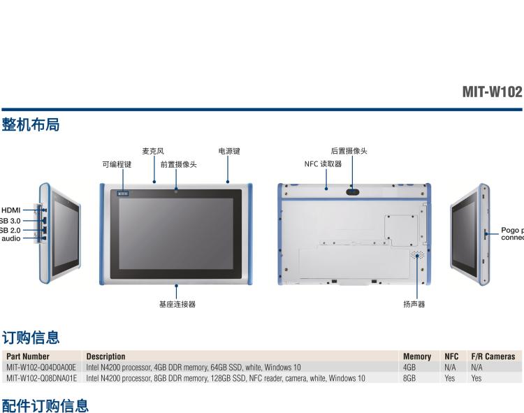 研華MIT-W102 10.1" 醫(yī)療級平板電腦，搭載 Intel?Pentium? 處理器和電容觸摸屏